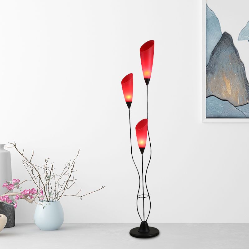 Valentina Torchiere Multi Bulb Metal/Acrylic Floor Lamp, Red