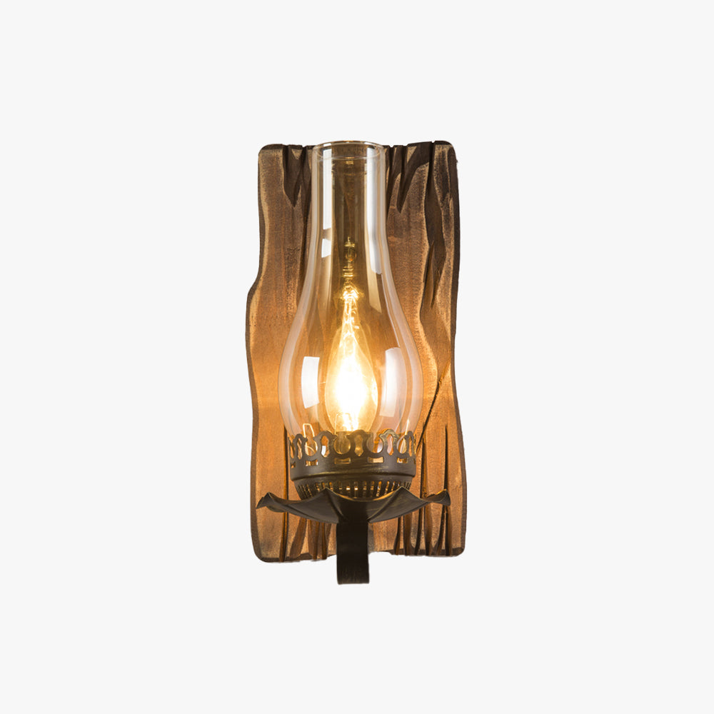 Austin Wall Lamp Vintage Candle Wooden Glass, Bedroom