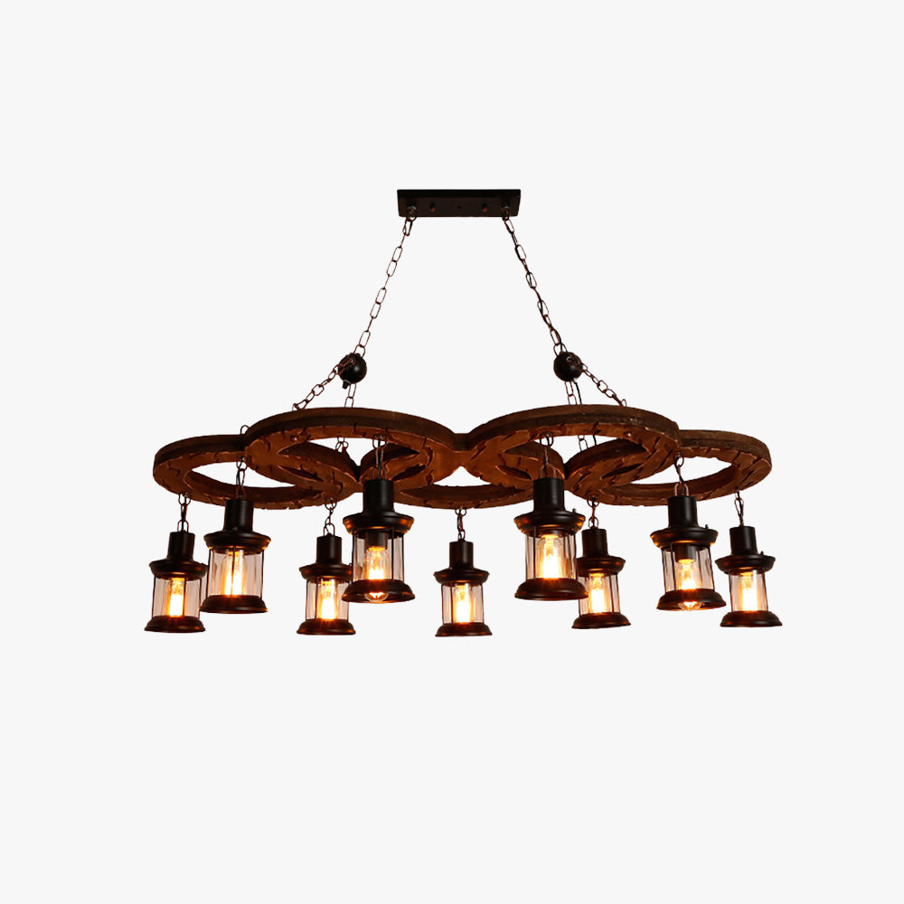 Austin Vintage 5 Ring Metal/Wood Pendant Light, Walnut