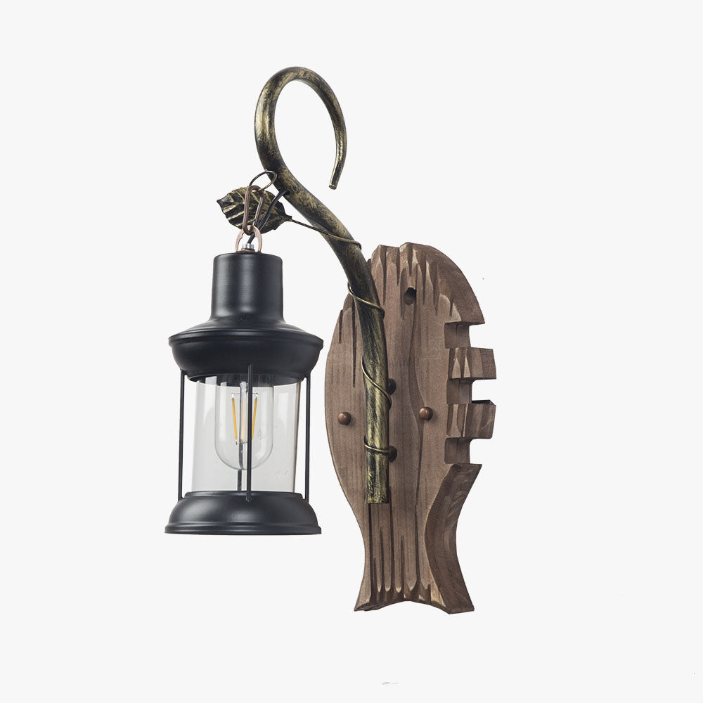 Austin Fish Lantern Wall Lamp, Wood & Metal