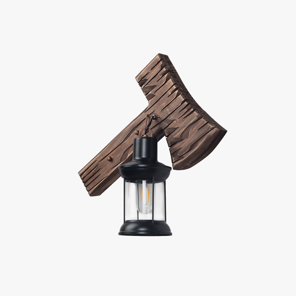Austin Hammer Lantern Wall Lamp, Wood & Metal, 30x40cm