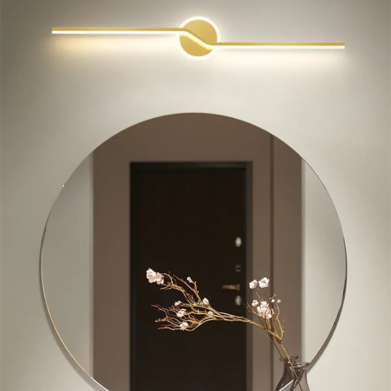 Leigh Wall Lamp Linear Minimalist, Metal, Black/Gold, Bedroom