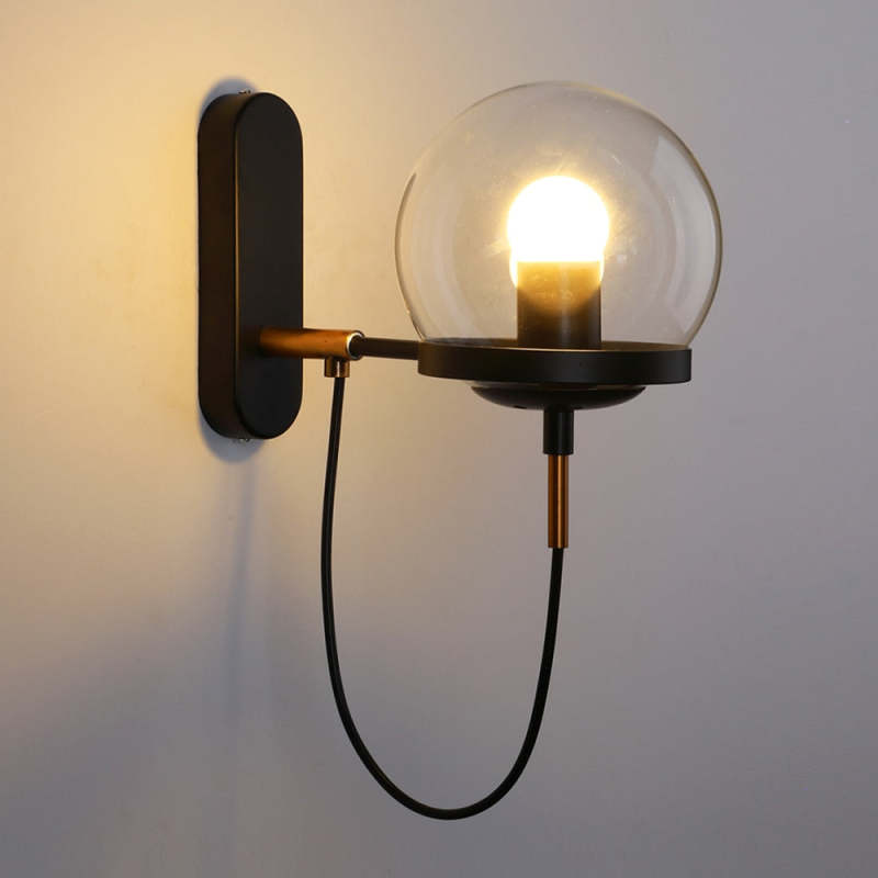 Alessio Rustic Retro Glass Globe Wall Lamp, Black/Bronze