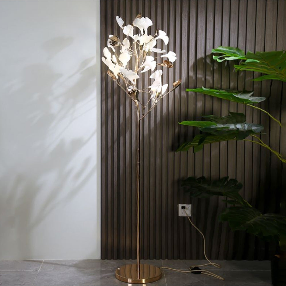 Olivia Floor Lamp Leaf Artistic, Ceramic/Metal, White/Gold, Study