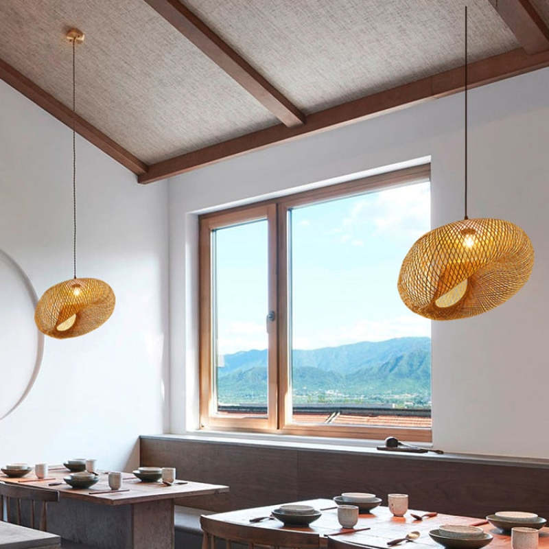 Ritta Modern Pendant Light for Dining Room, Bamboo & Wood
