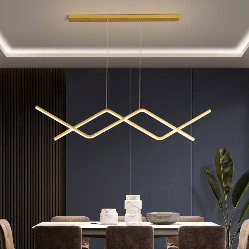 Louise Pendant Light Linear/Double Curve Modern, Metal, Black/Gold, Living Room