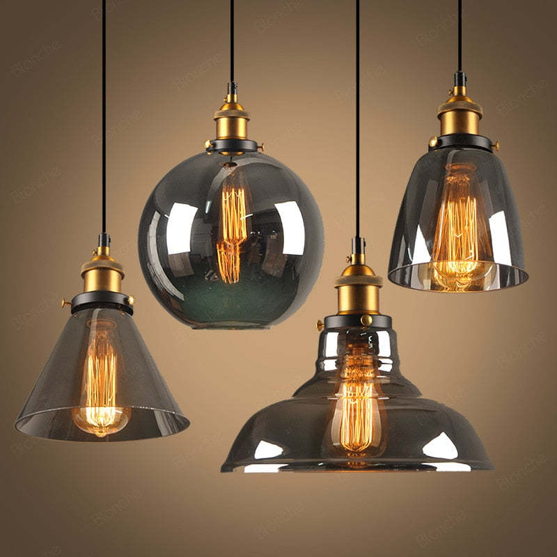 Levy Industrial Metal/Glass Pendant Light Clear/Amber/Smoke Grey