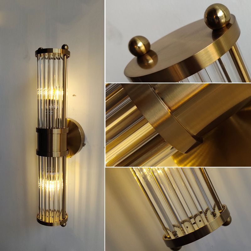Leigh American Cylindrical Elegant Gold Glass/Metal Vanity Wall Lamp