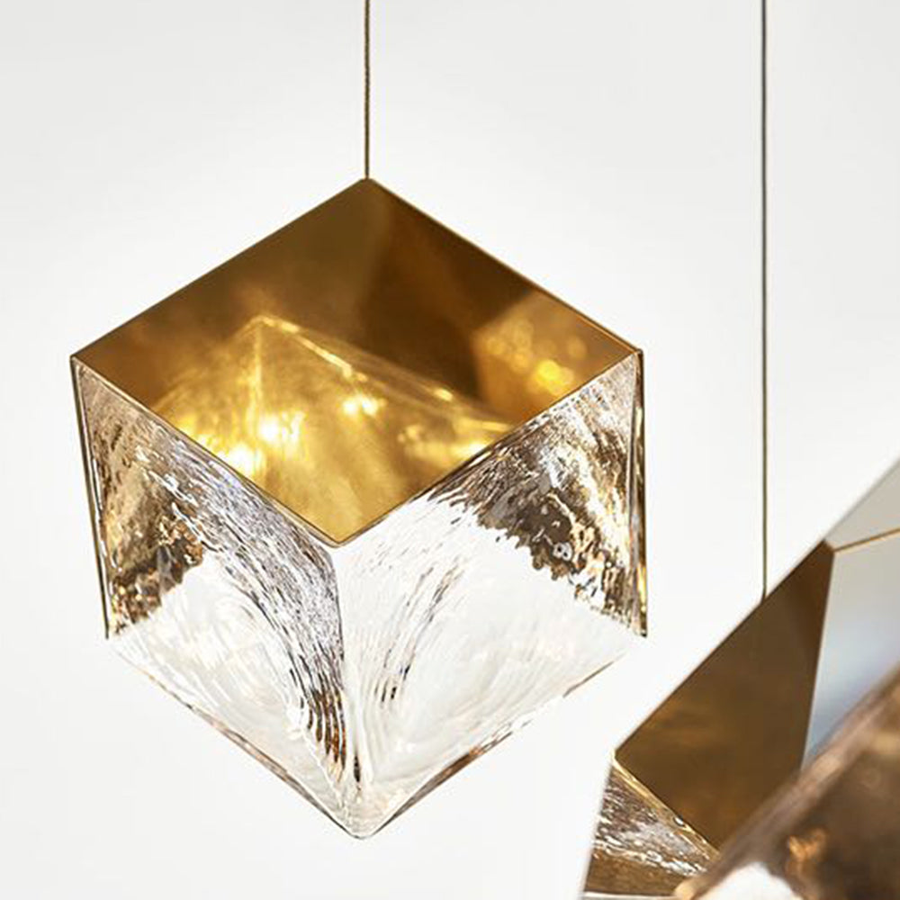 Kristy Modern Square Metal Pendant Light, Gold, Living Room
