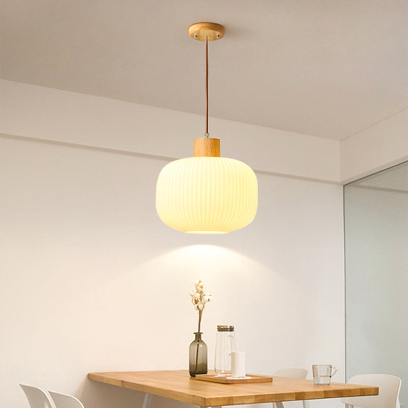 Ozawa Modern Wood/Glass Pendant Light, White