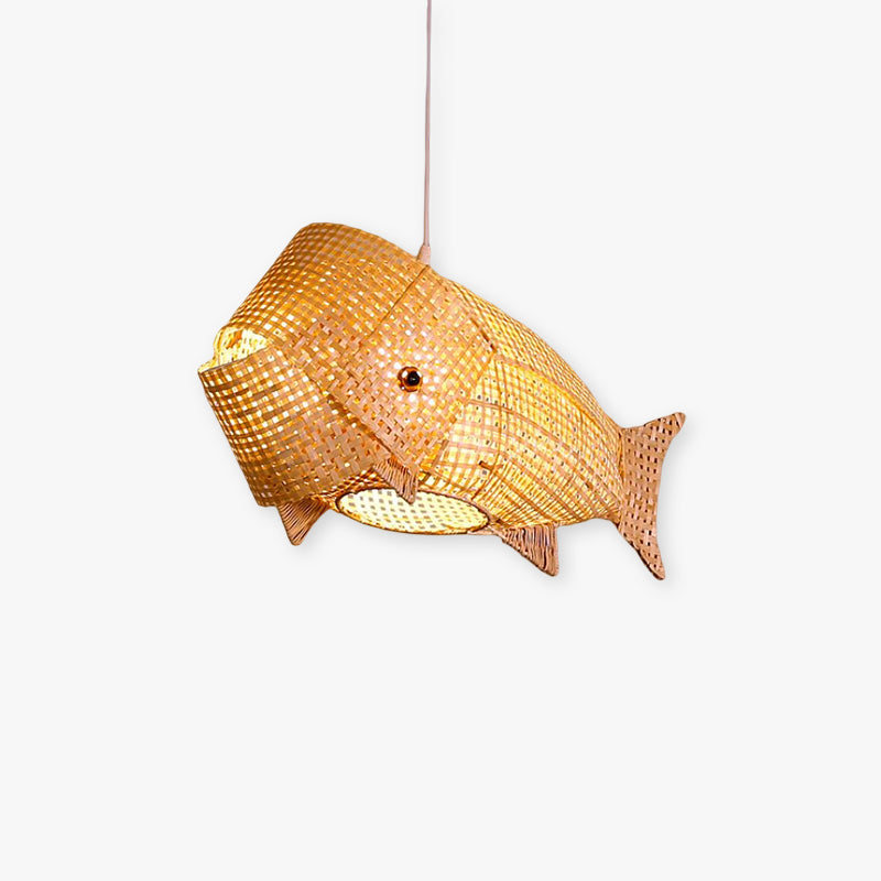 Muto Art Deco Rattan Pendant Light, Fish , Bamboo, Restaurant