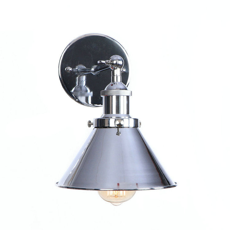 Brady Industrial Vintage Cone Metal Hanging Wall Lamp, Black/Gold/Silver