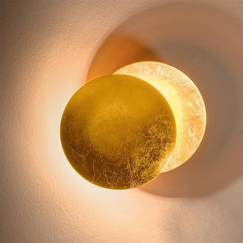 Elif Modern Minimalist Round Moon Eclipse Metal Wall Lamp Red/Bronze/Gold