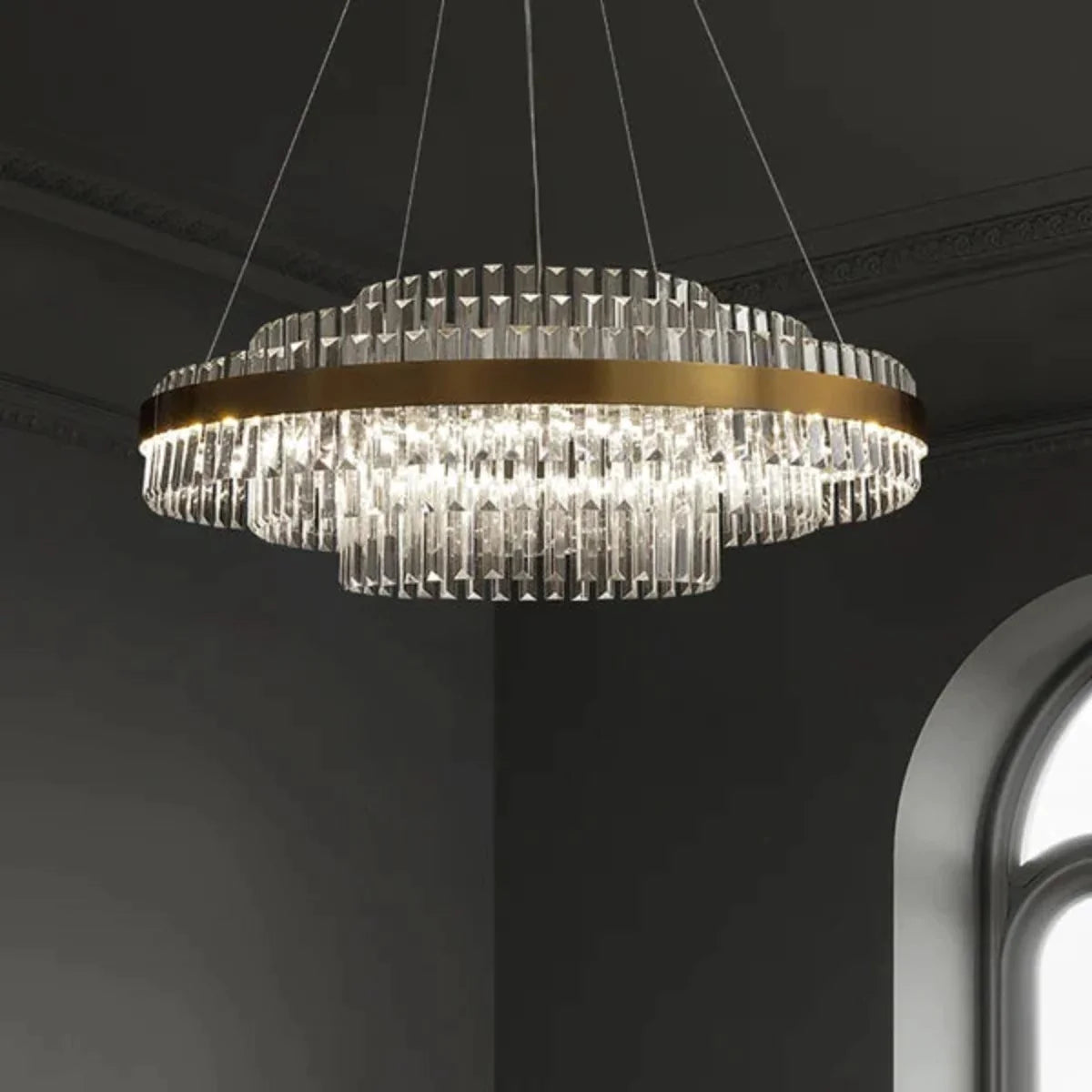 Marilyn Modern Tiered Crystal LED Chandelier Brass Living Room