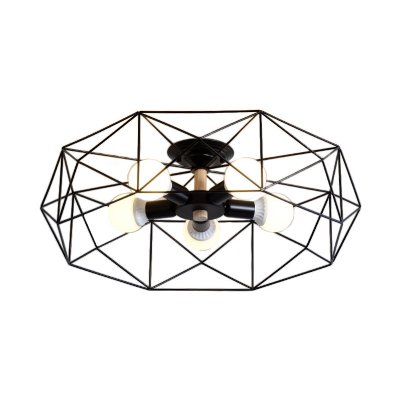Cooley Modern Geometric Lantern Metal Flush Mount Ceiling Light, Black/White/Gold