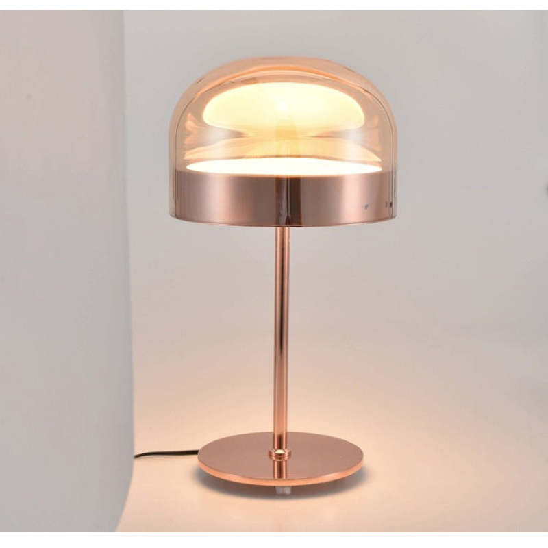 Hailie Minimalist Mushroom Glass/Metal Table Lamp, Black/Rose Gold