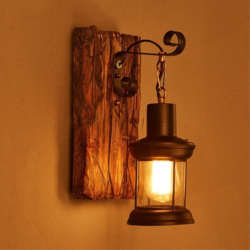 Alessio Vintage Lantern Metal Wall Lamp, Black/Bronze
