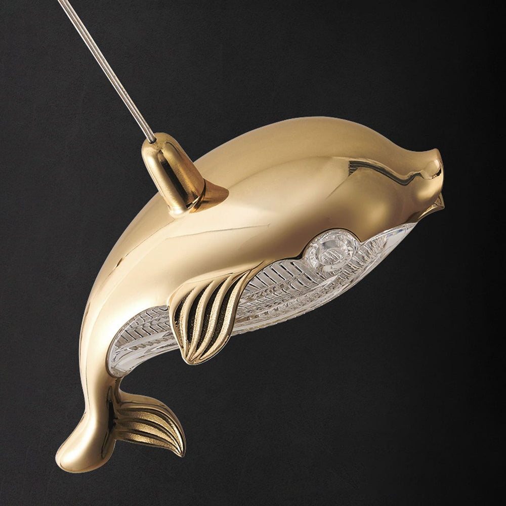 Jibril Modern Dolphin Metal Pendant Light, Gold, Metal/Acrylic