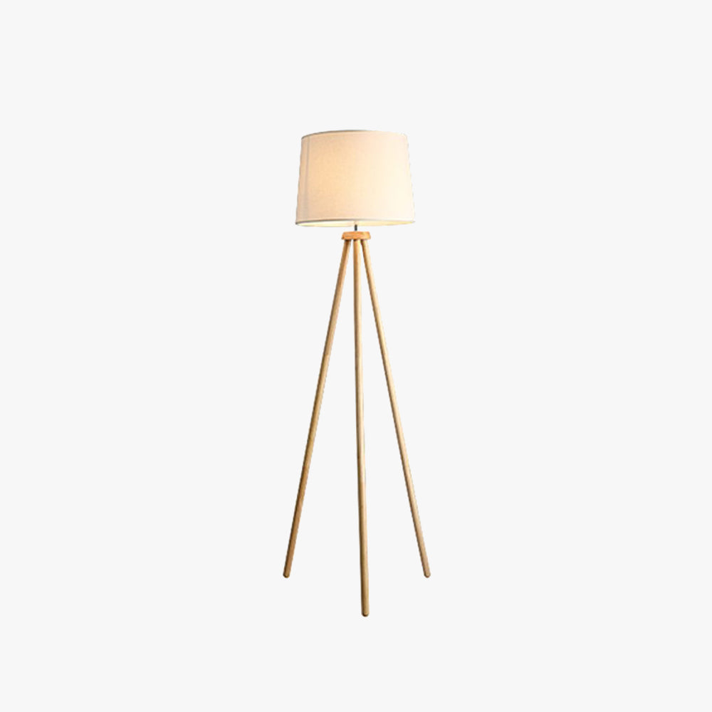 Muto Modern Cylinder Wood Fabric Floor Lamp, White/Beige