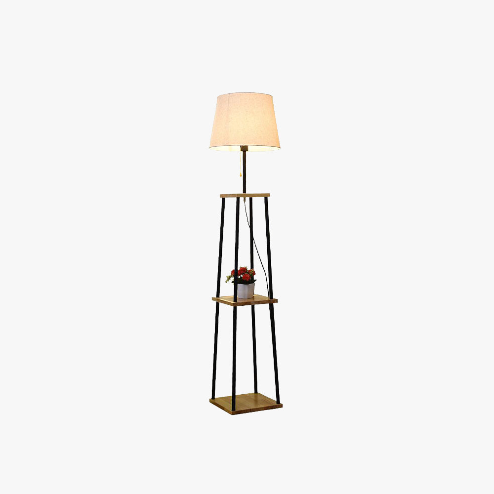 Eryn Modern Cone Metal Fabric Floor Lamp w Shelf