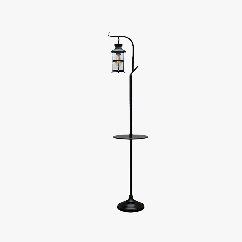 Alessio Retro Lantern Metal Glass Floor Lamp /w Table, Black/White
