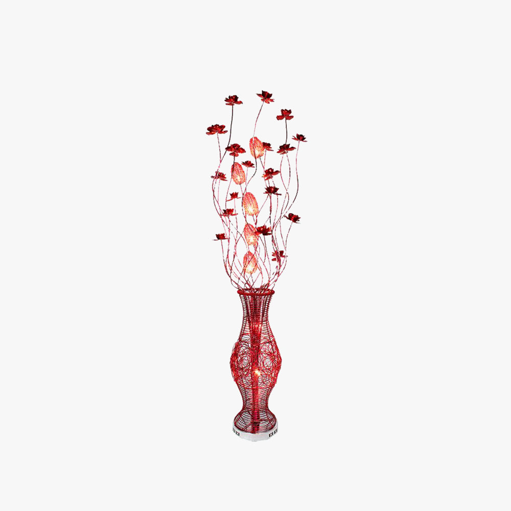 Bella Art Deco Flower Vase Metal Red Floor Lamp, Living Room