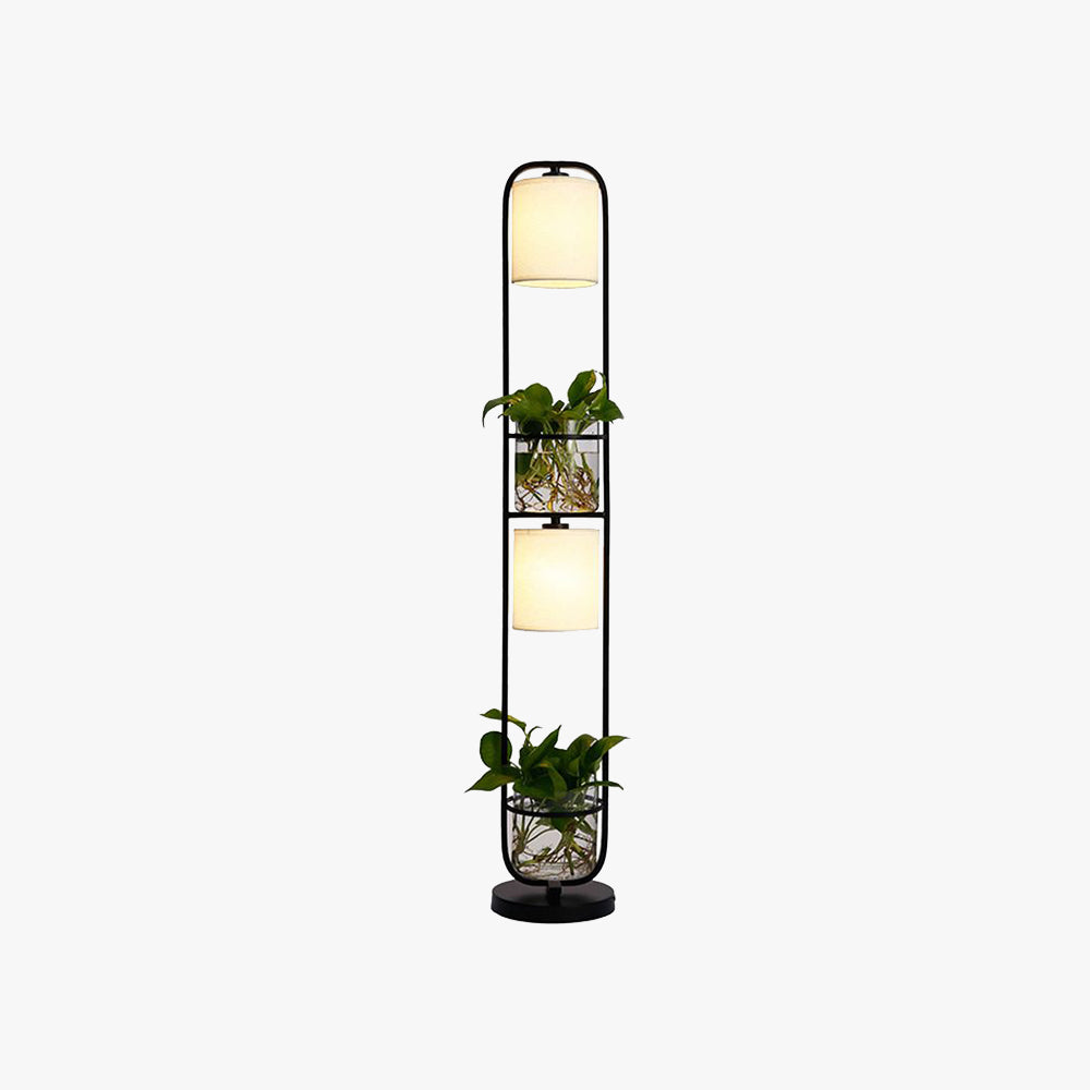 Eryn Simple Cylinder 2-Light Heads Floor Lamp with Planters, Black/White/Gold