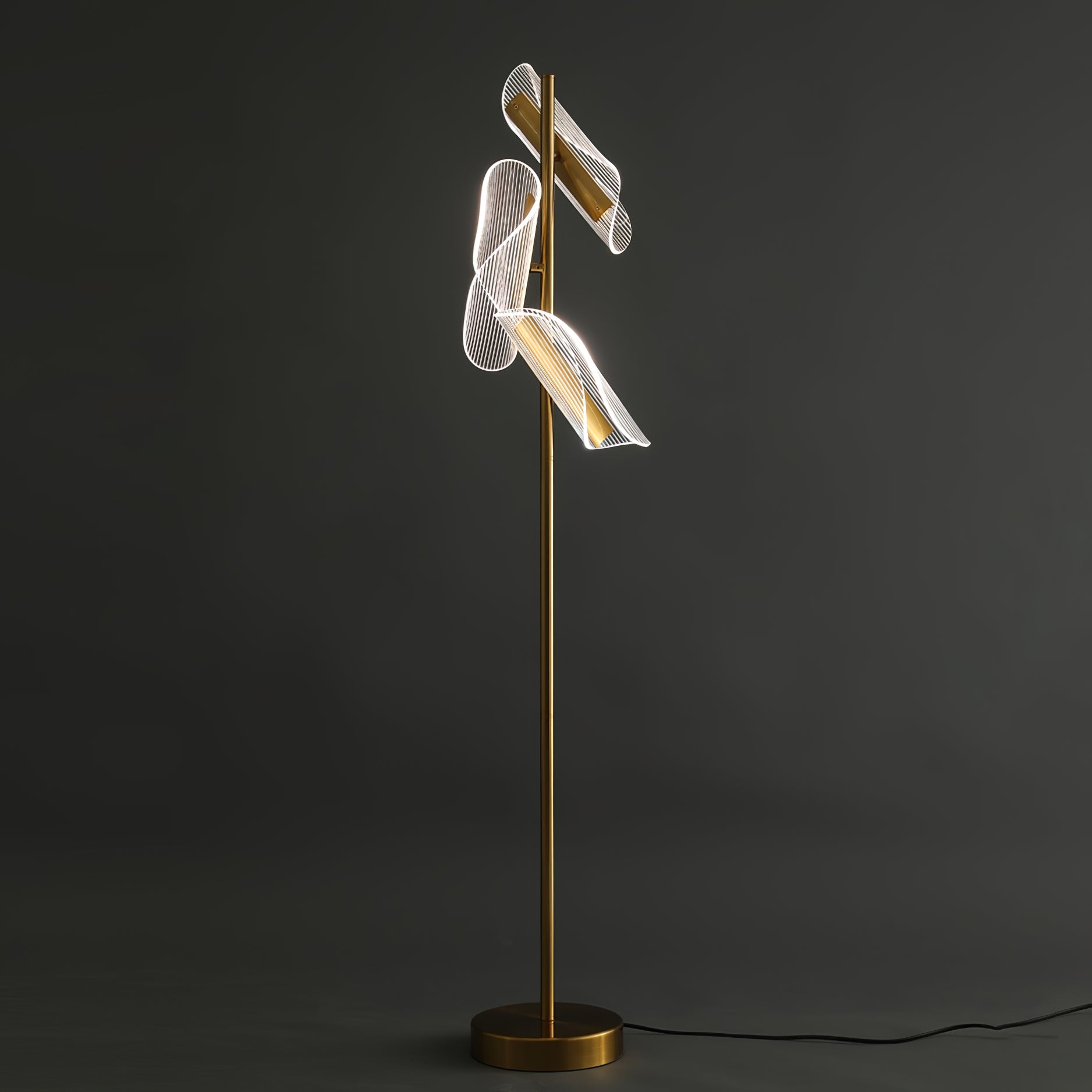 Salgado Floor Lamp Waves/3 Heads Modern, Acrylic, Gold/White, Living Room
