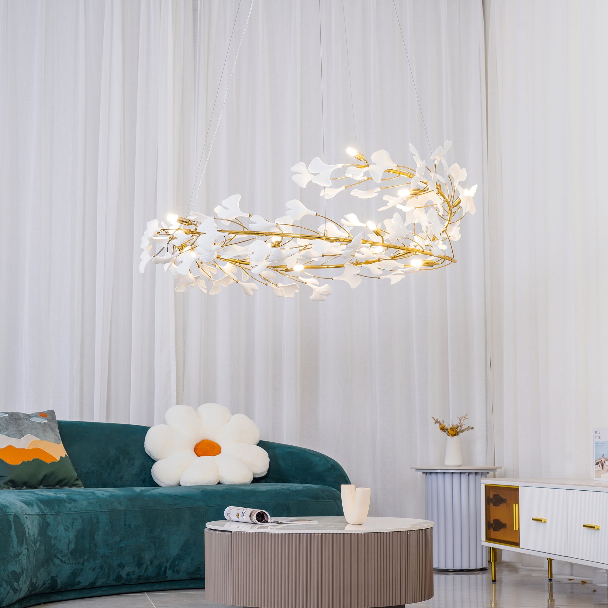 Olivia GinkLuxe Modern Golden LED Chandelier, Metal & Ceramic