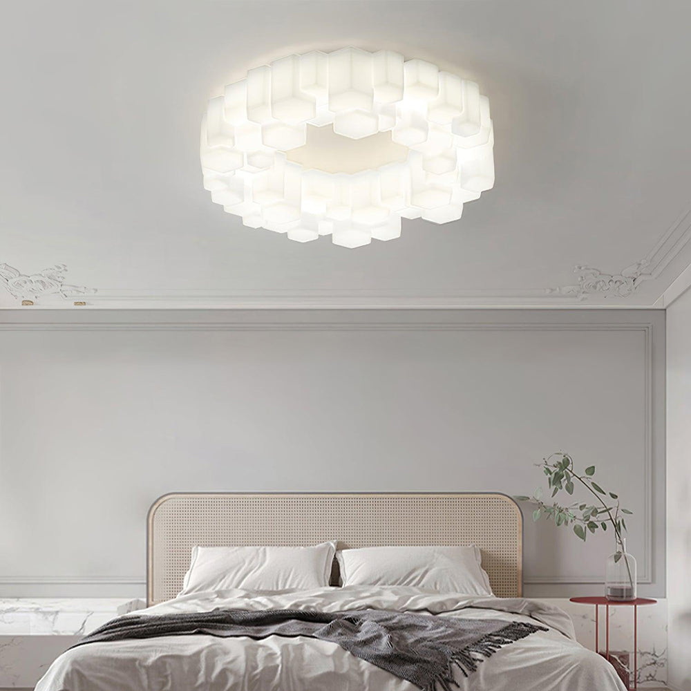 Quinn Honeycomb Metal/Acrylic Flush Mount Ceiling Light, White