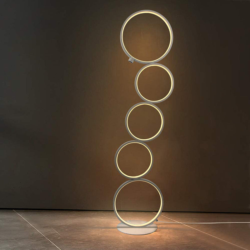 Arisha Floor Lamp Multi-ring Modern, Metal/Silicon, White/Black, Bedside