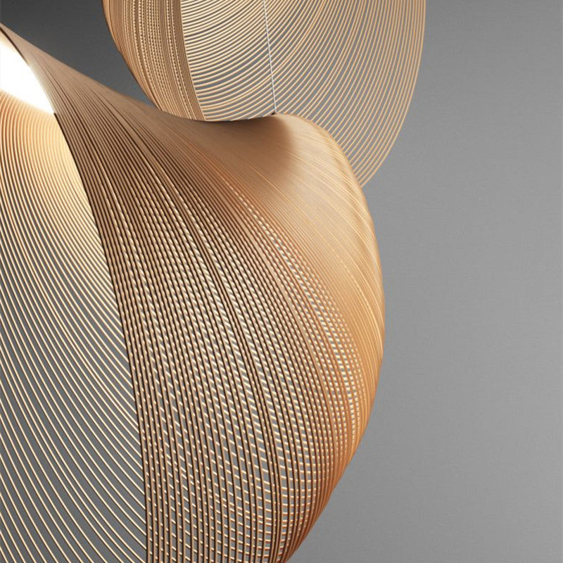 Ozawa Rustic Annular Wooden Pendant Light,Natural Wood Color