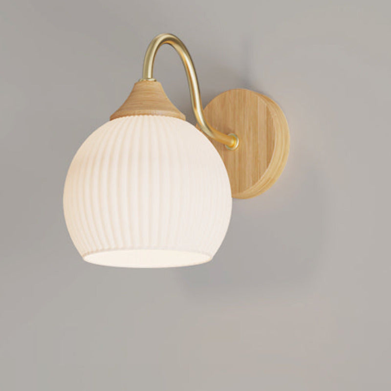 Ozawa Nordic Minimalist LED Wall Lamp Glass Wood Bedrooms Balcony