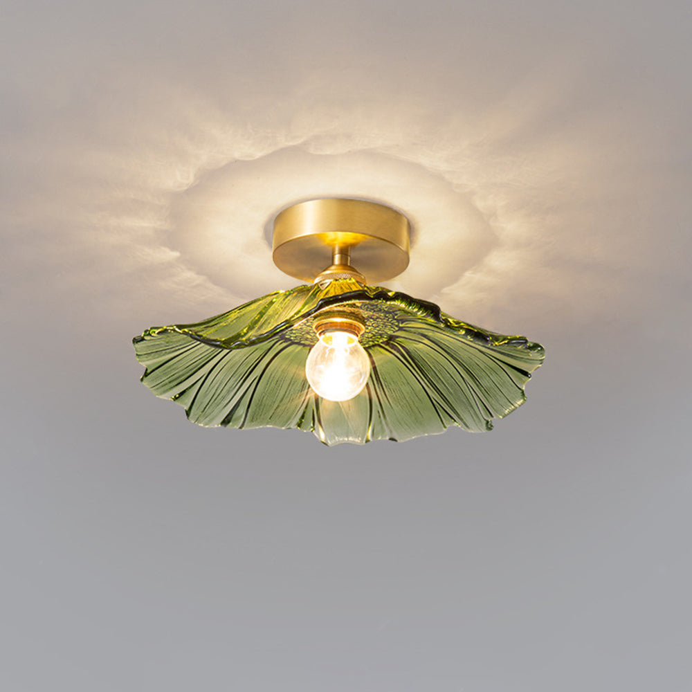 Carins Art Deco Flower Glass Flush Mount Ceiling Light Clear/Green