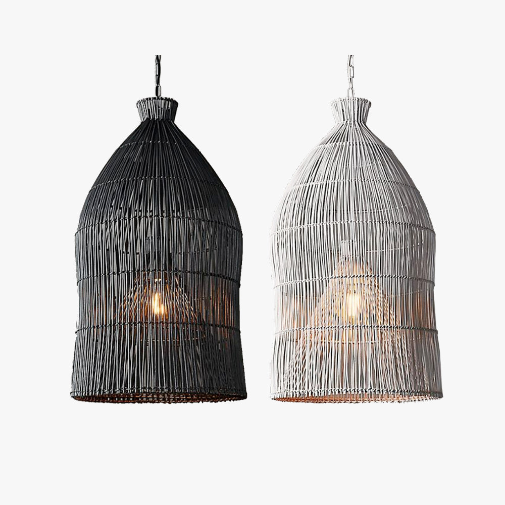 Muto Design Birdcage LED Pendant Light Black/White Metal/Rattan Bedroom/Living Room