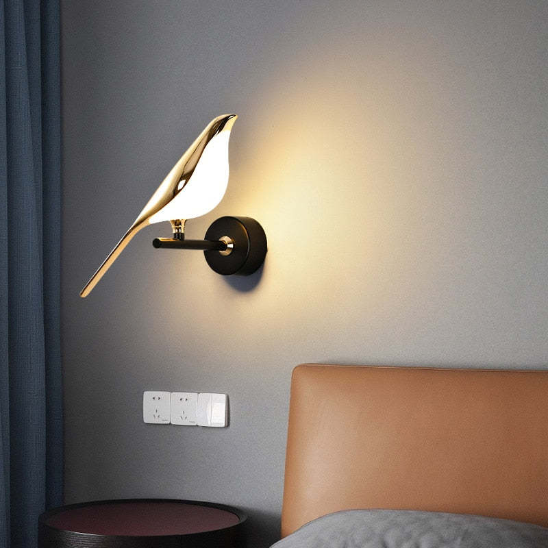 Clifford Minimalist Magpie Bird Metal Wall Lamp, Bedroom