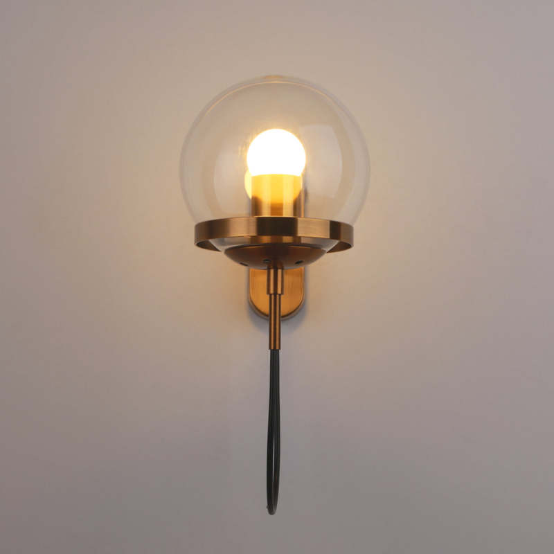 Alessio Rustic Retro Glass Globe Wall Lamp, Black/Bronze