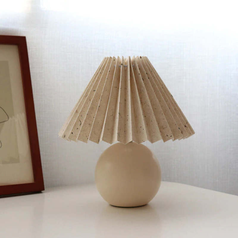 Ozawa Vintage Bedside Table Lamp, Cream/Beige/White, Rattan/Wood/Ceramic