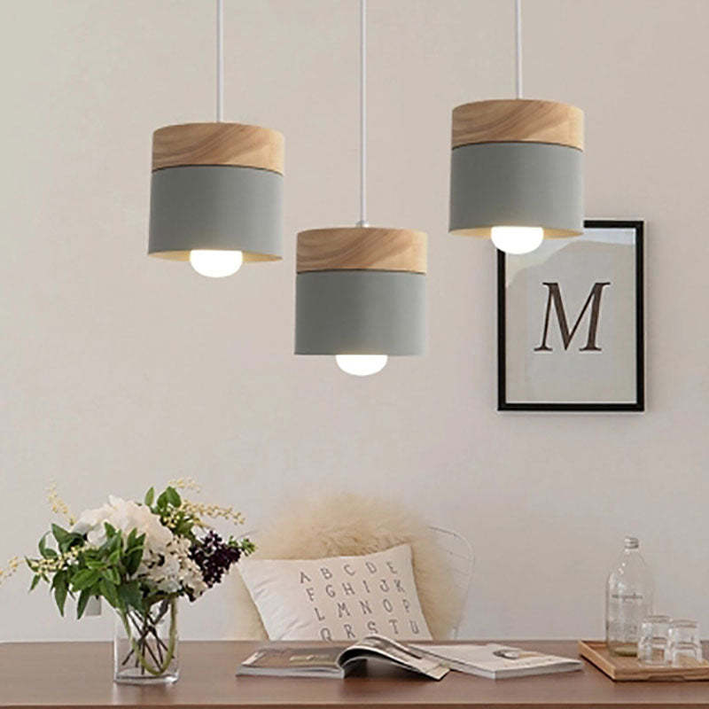 Morandi Modern Can Shape Metal/Wood Pendant Light