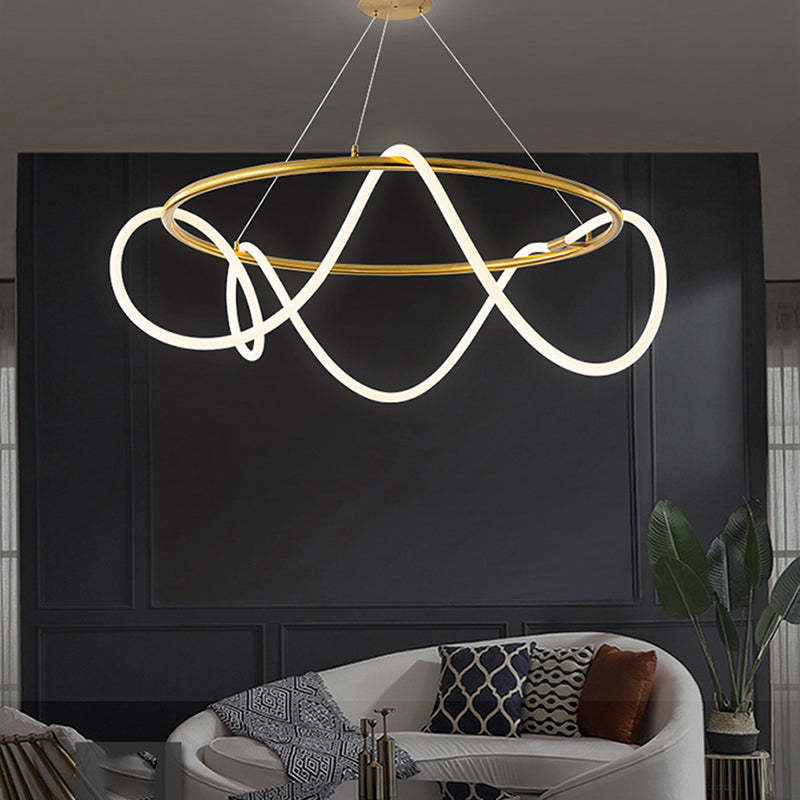 Louise Curved & Linear Semi Flush Mount Ceiling Light, Gold