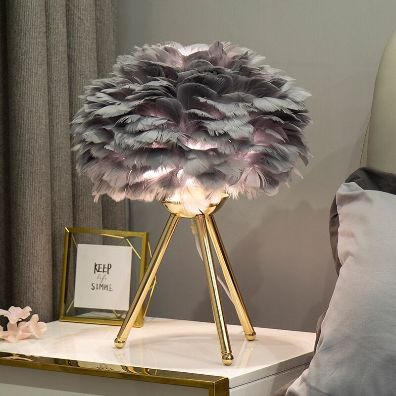 O'Moore Modern Feather Table Lamp Tripod, White/Gray/Pink/Hot Pink