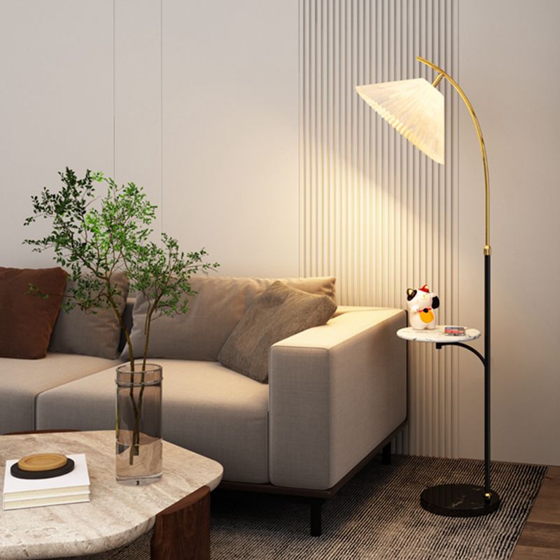 Ozawa Modern Pleated Metal Fabric Floor Lamp / Bedside Table, 3 Color