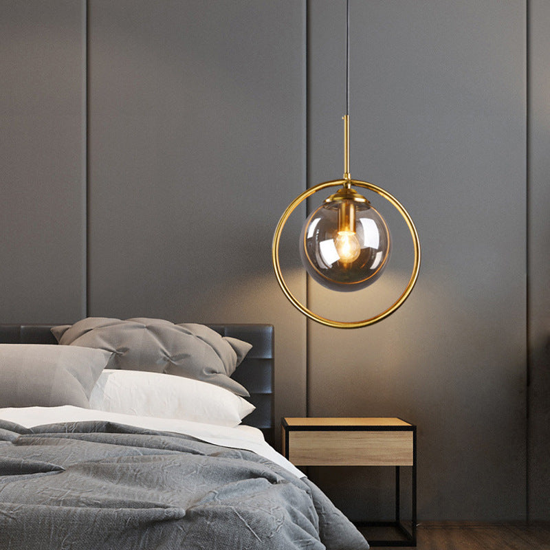Hailie Luxury Global Glass Pendant Light with a Metal Ring