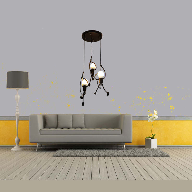 Salgado Retro Modern Iron Man Pendant Light Black Living Room