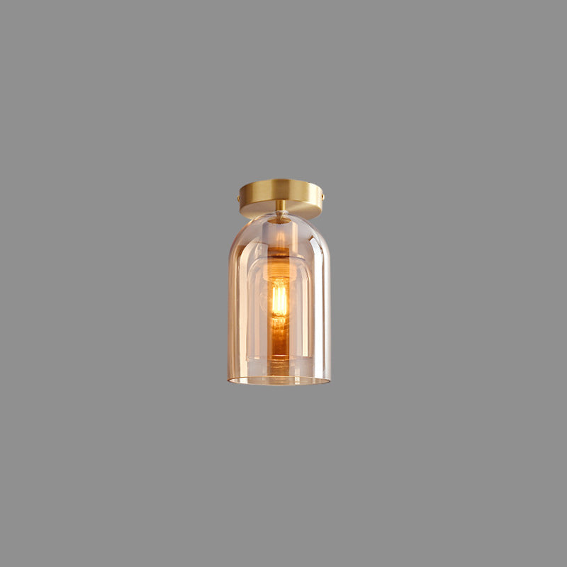 Sanna Modern Cylinder Semi-Flush Mount Clear Glass Ceiling Light, Cognac/Grey