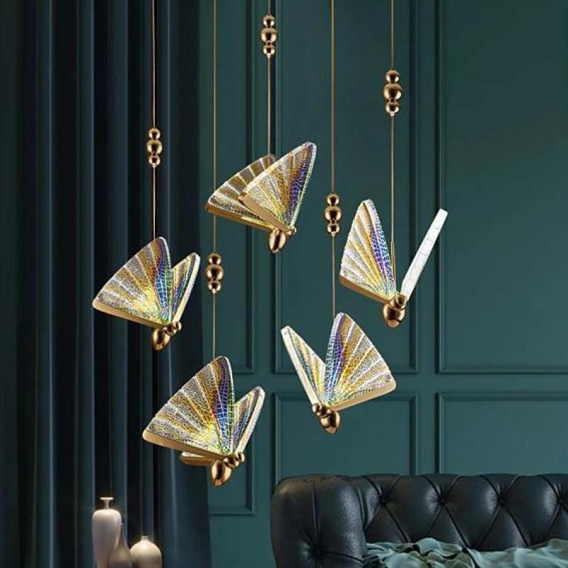Kady Art Deco Butterfly Pendant Light, Crystal & Metal, 2 Color