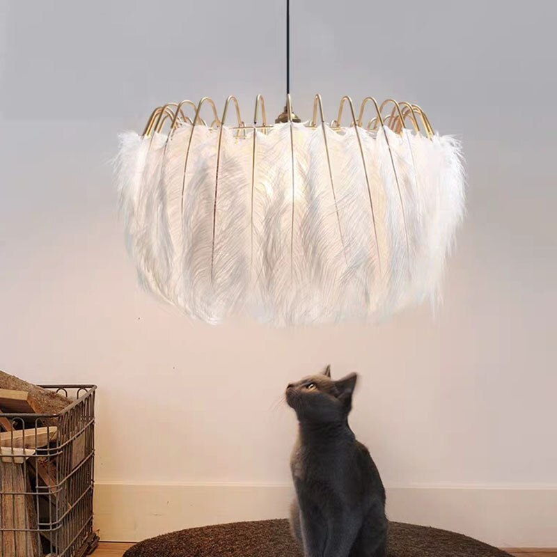 O'Moore Elegant Feather Pendant Light, Black/White, Bedroom/Living Room