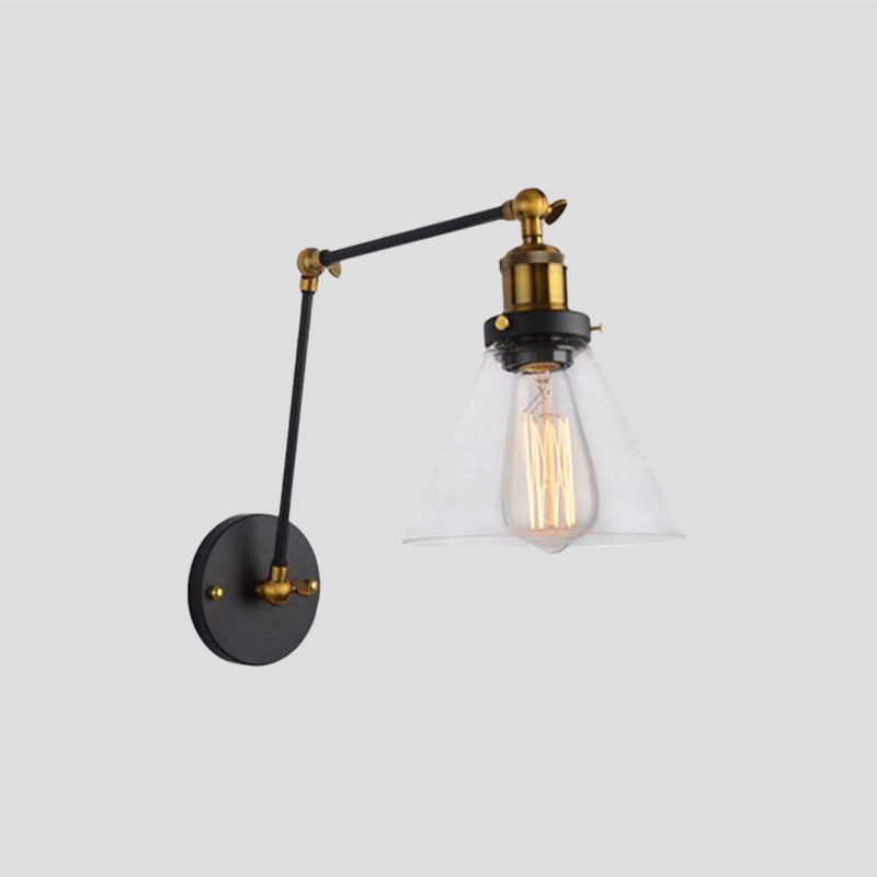 Brady Industial Metal/Glass Adjustable Wall Lamp, Black/Gold