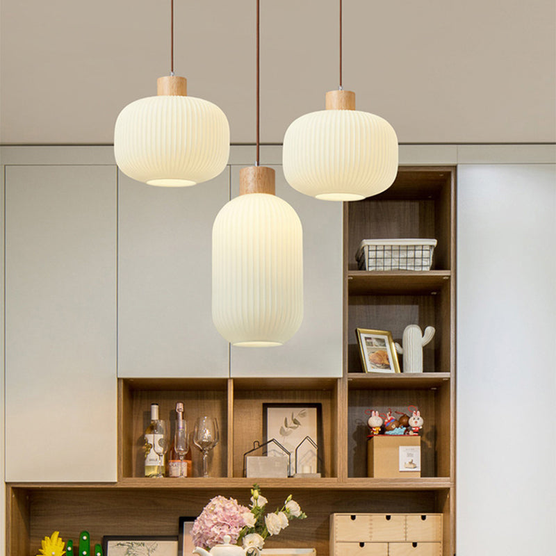 Ozawa Modern Wood/Glass Pendant Light, White