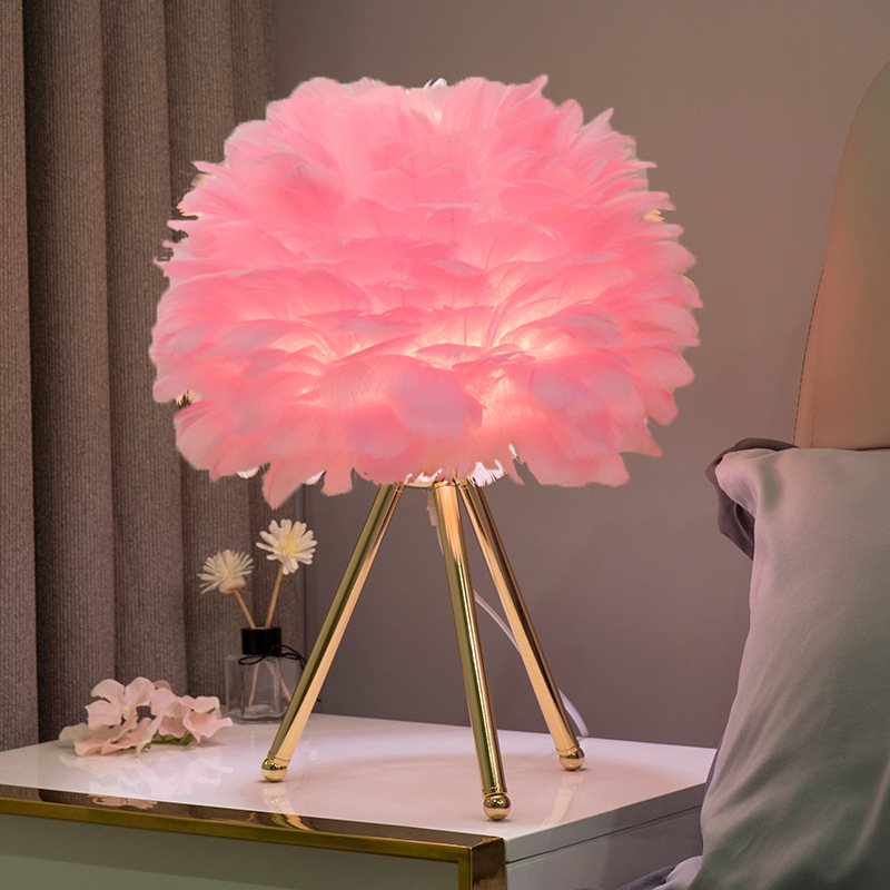 O'Moore Modern Feather Table Lamp Tripod, White/Grey/Pink/Hot Pink